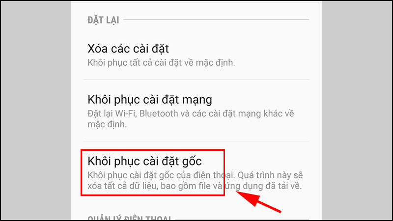 Khôi phục cài đặt gốc nếu không có bản cập nhật phần mềm 